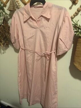 SHEIN Light Pink Collared Belted Midi Dress